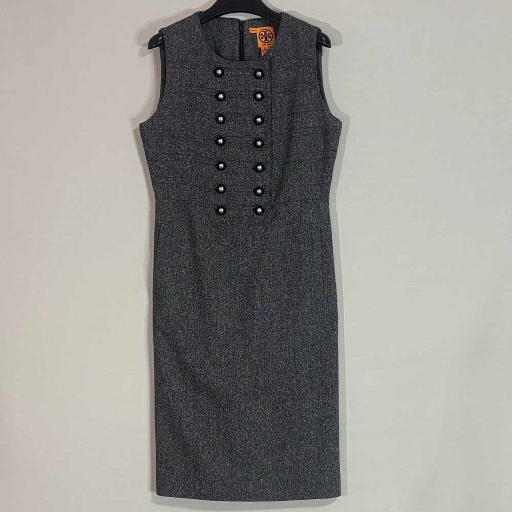 Tory Burch Wool Tweed Sleeveless Cadet Sheath Dress Gray Sz 4